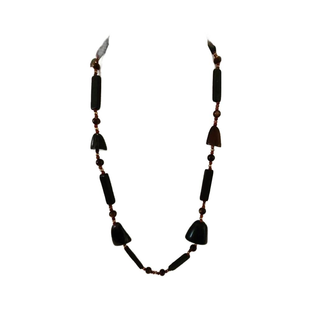 Vintage Earth Tone Beaded Necklace, 24" Long